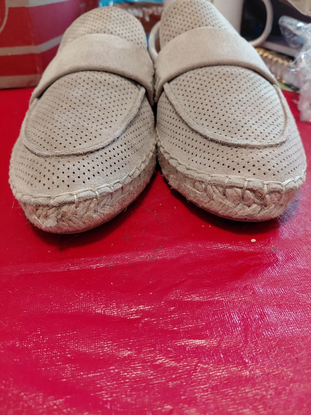 Marc Fisher Perforated Suede Slip On Espadrille Loafers Taupe Size 9